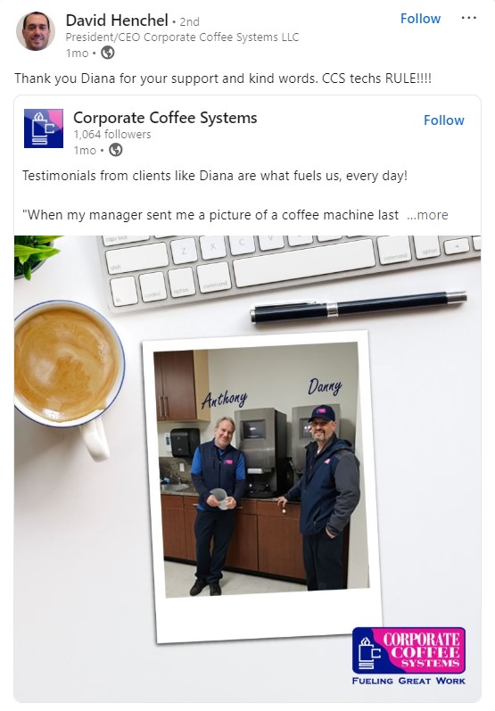 Corporate Coffee Systems David Henchel Post